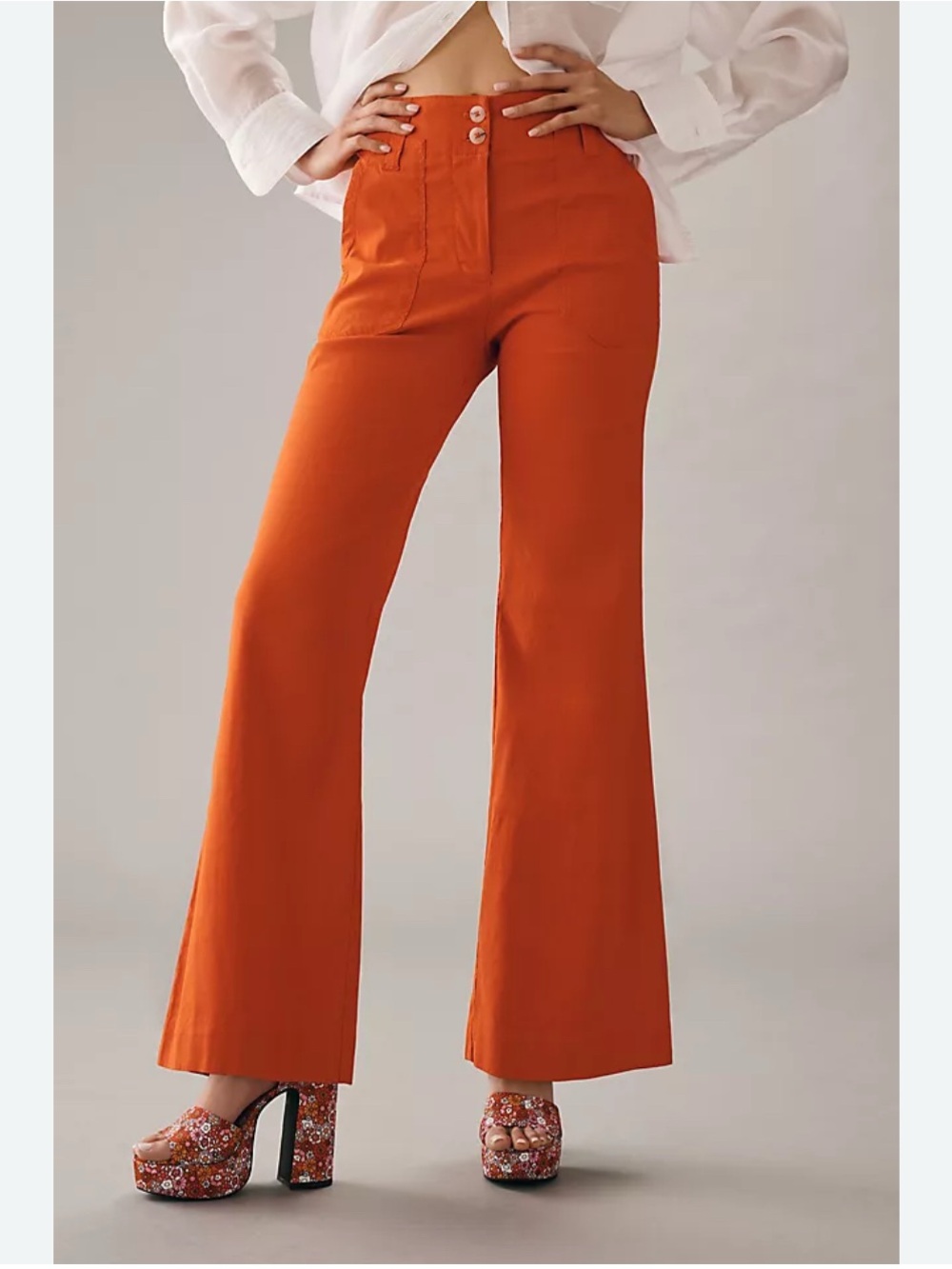 Maeve Anthropologie Rust Orange High-Waist Flare Pants Womens 20W